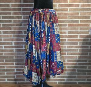 VTG 80s In Style New York Patchwork Maxi Skirt Cotton Free Size Boho Nautical